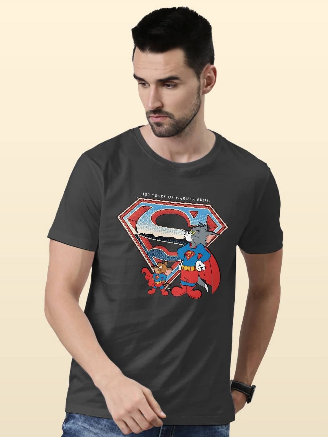

macmerise Men Printed Raw Edge T-shirt, Grey