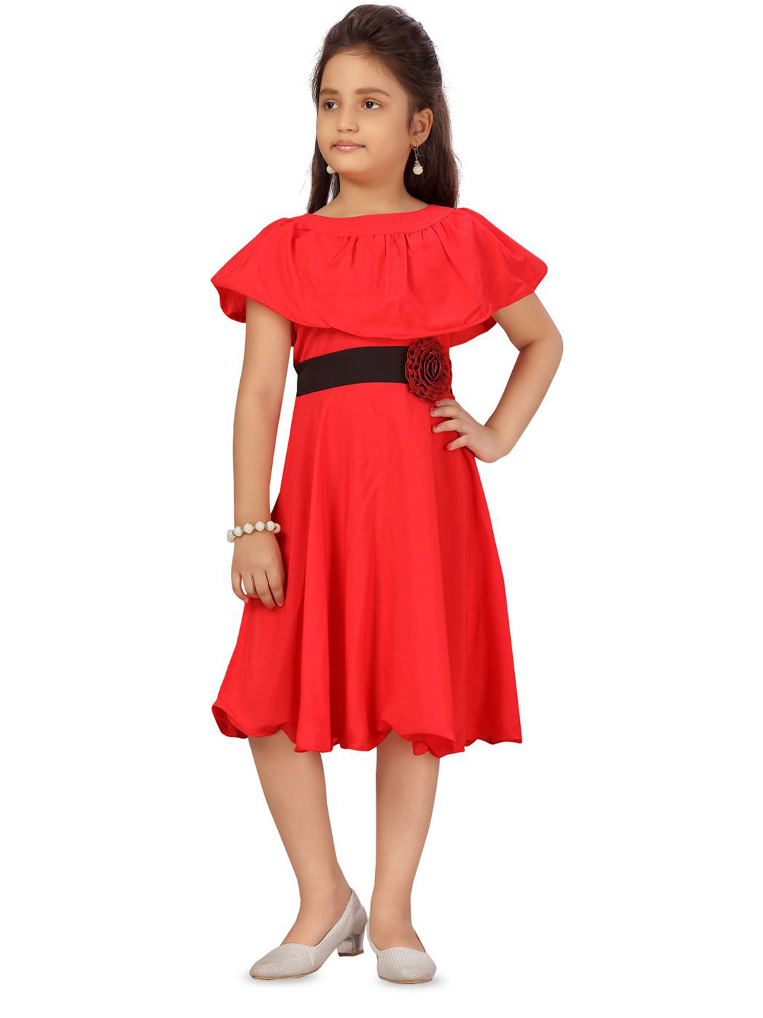 

BAESD Girls Flutter Sleeves Fit & Flare Dress, Red
