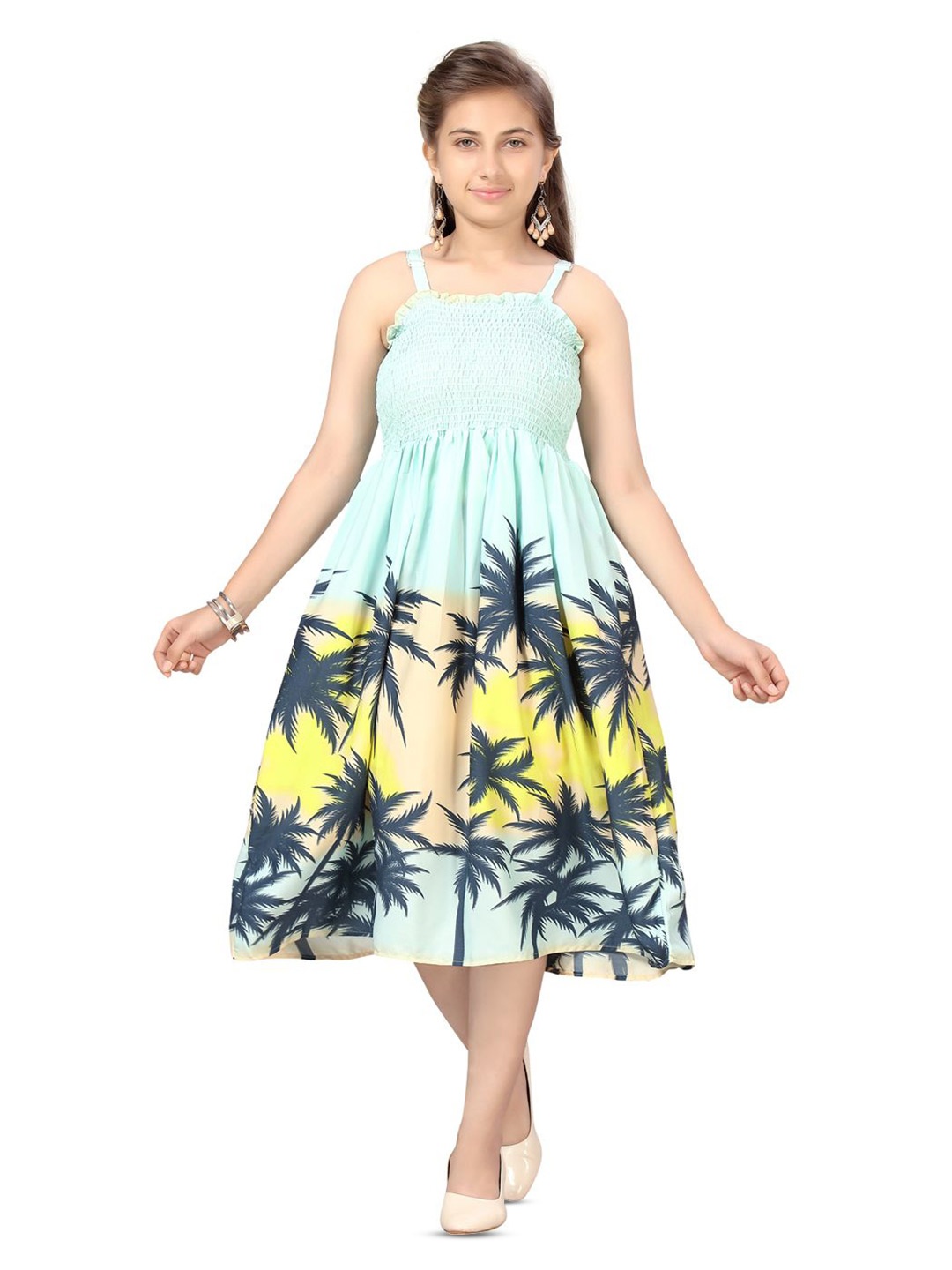 

BAESD Girls Tropical Print Fit & Flare Dress, Sea green