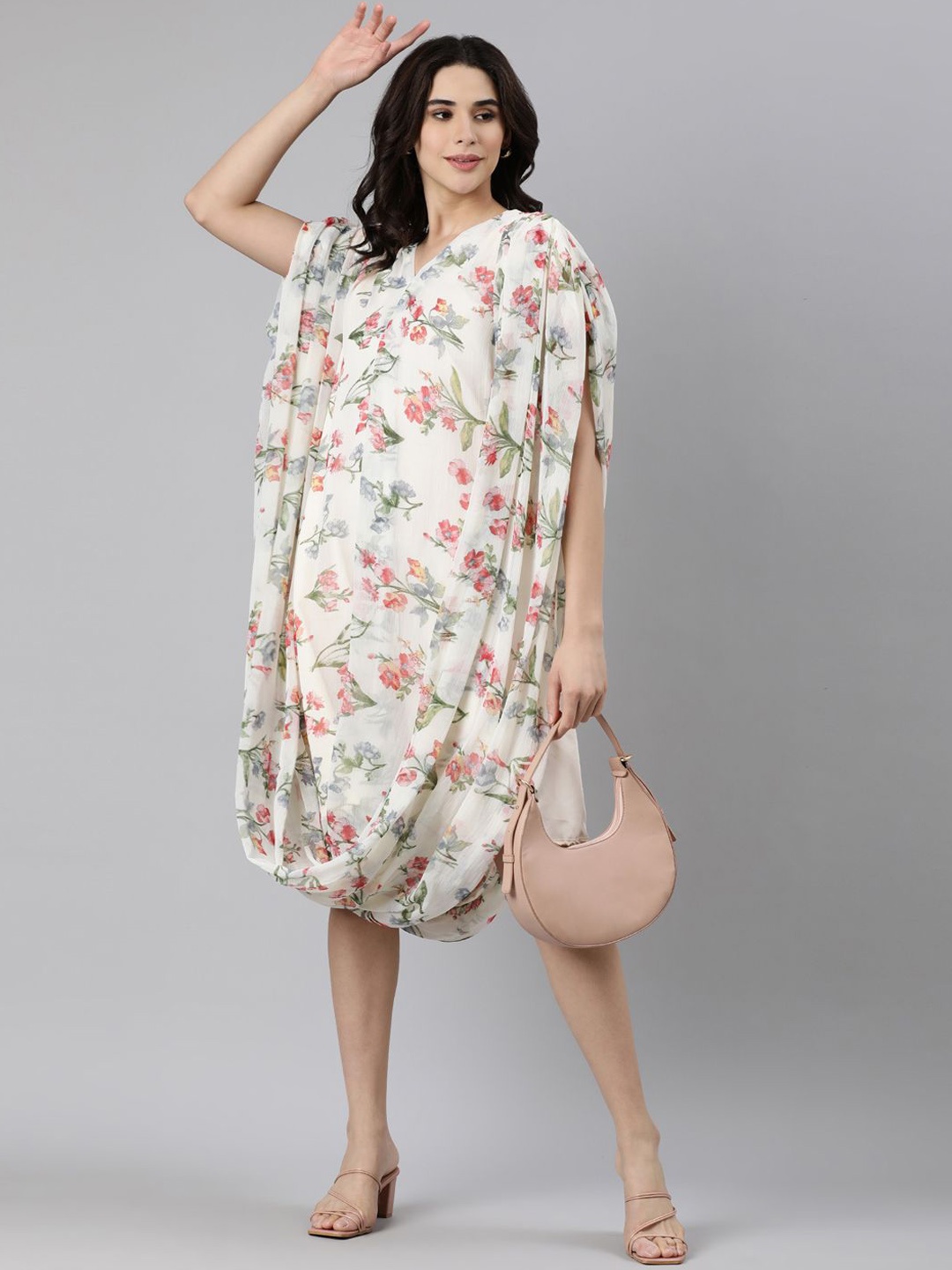 

Souchii Floral Printed Chiffon A-Line Ethnic Dress, White