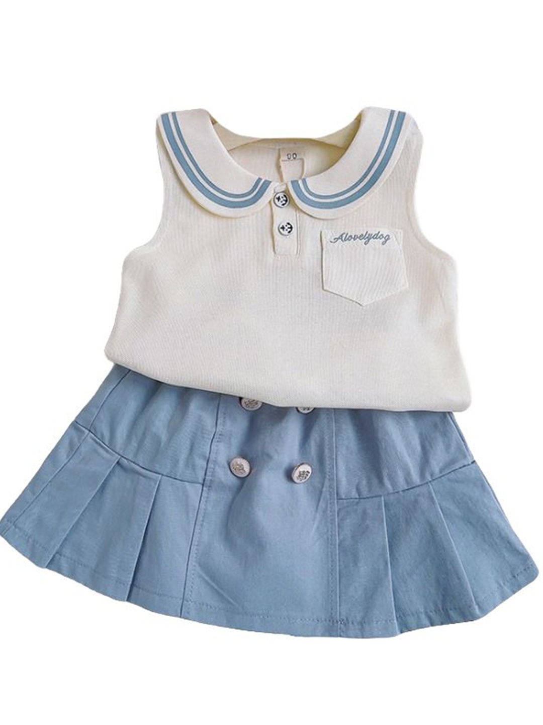 

StyleCast x Revolte Girls Peter Pan Collar Organic Cotton T-shirt With Skirt, Blue