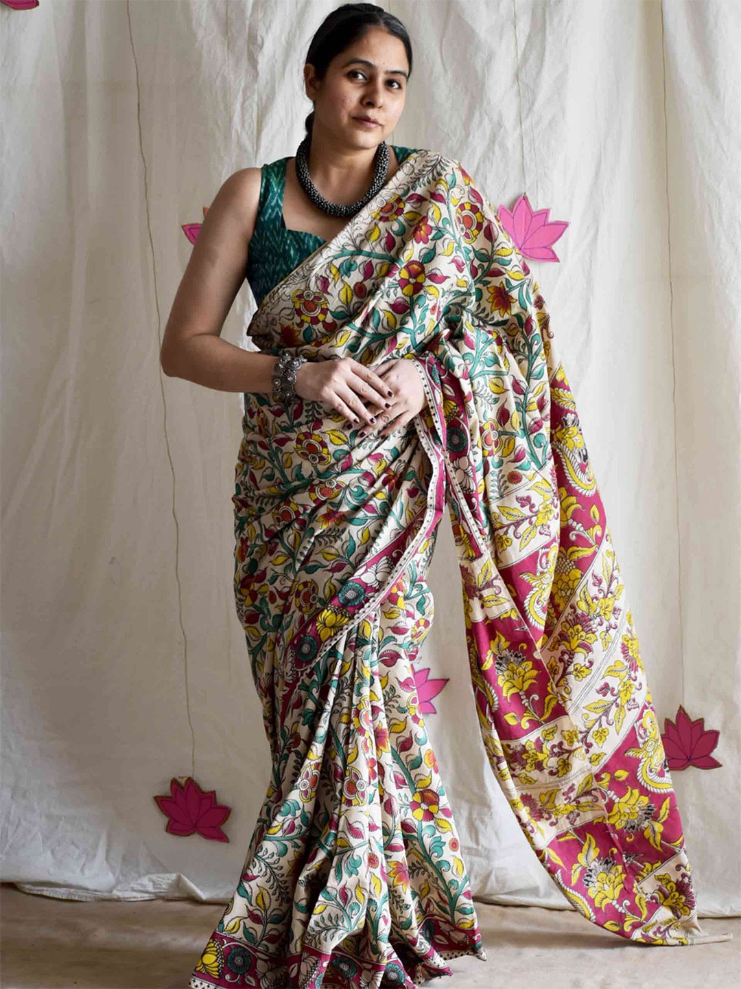 

Sundarii Ethnic Motif Pure Cotton Saree, Off white
