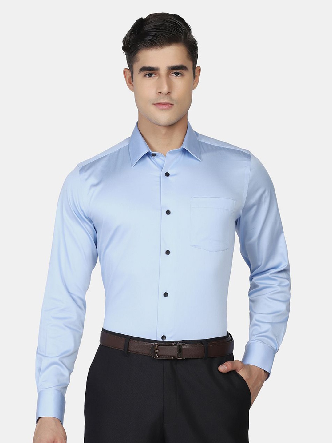 

Blackberrys Men Solid Formal Slim Fit Cotton Shirt, Blue