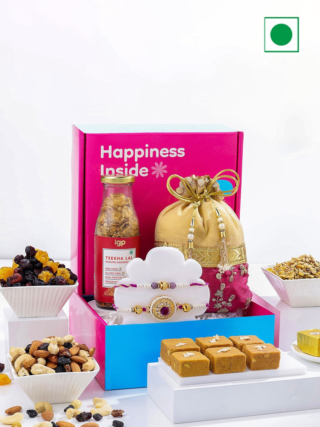 

IGP 8-Pcs Artisanal Semiprecious Rakhi Celebration Assorted Gift Hamper, Pink
