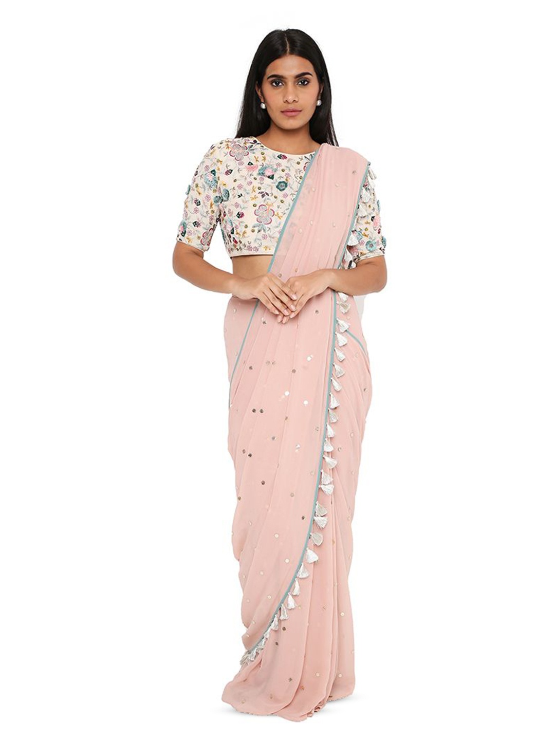 

Payal Singhal Embroidered Choli With Georgette Saree, Pink