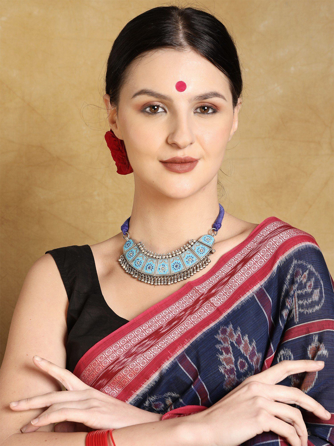 

Exotic India Sterling Silver Choker Necklace, Blue