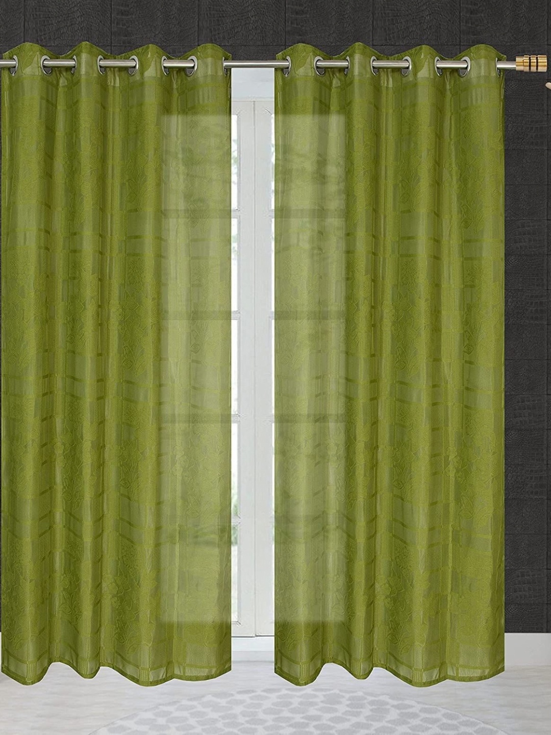 

JARS Collections Green 2 Pieces Floral Sheer Door Curtains