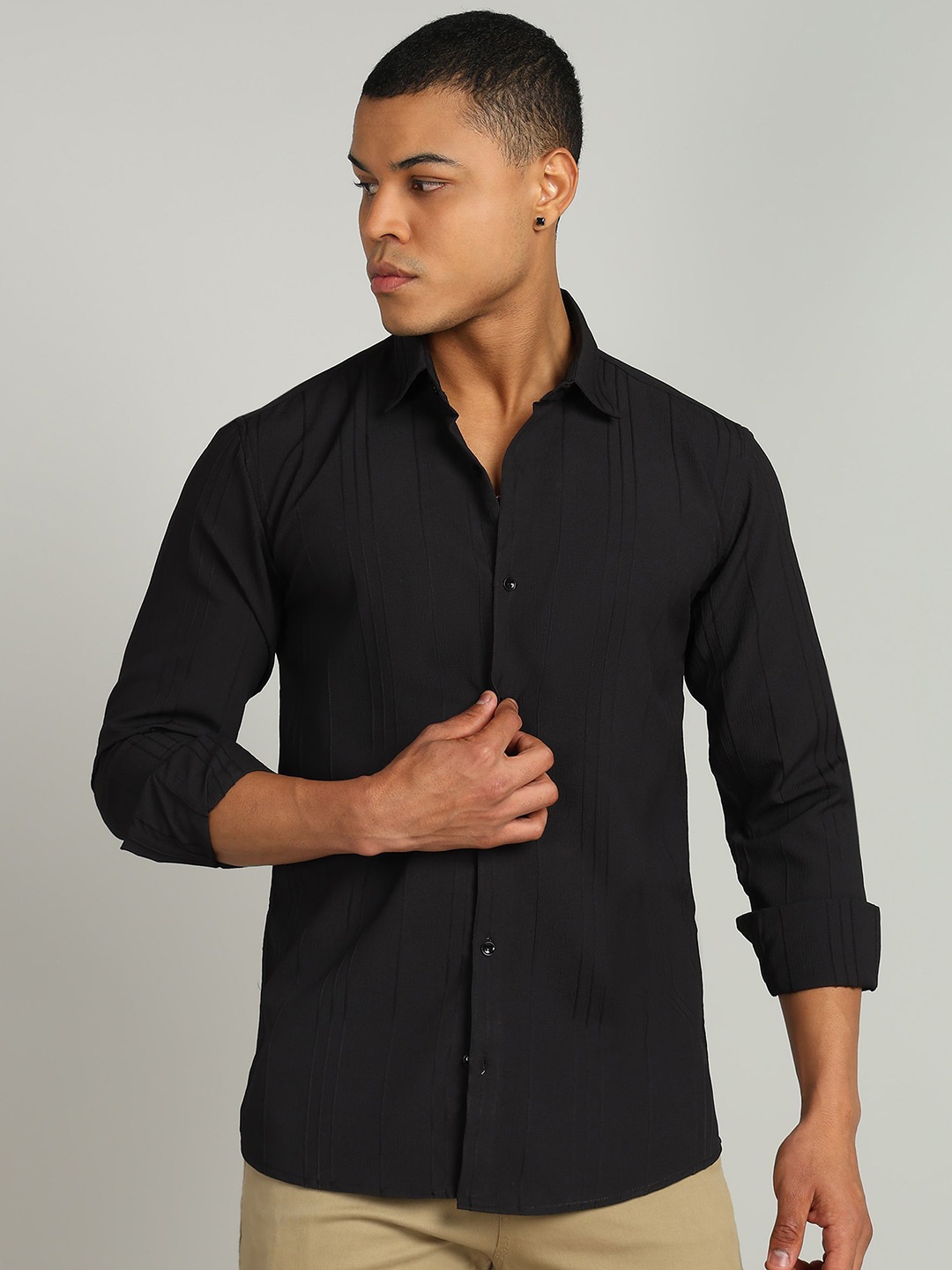 

FUBAR Men Slim Fit Opaque Casual Shirt, Black