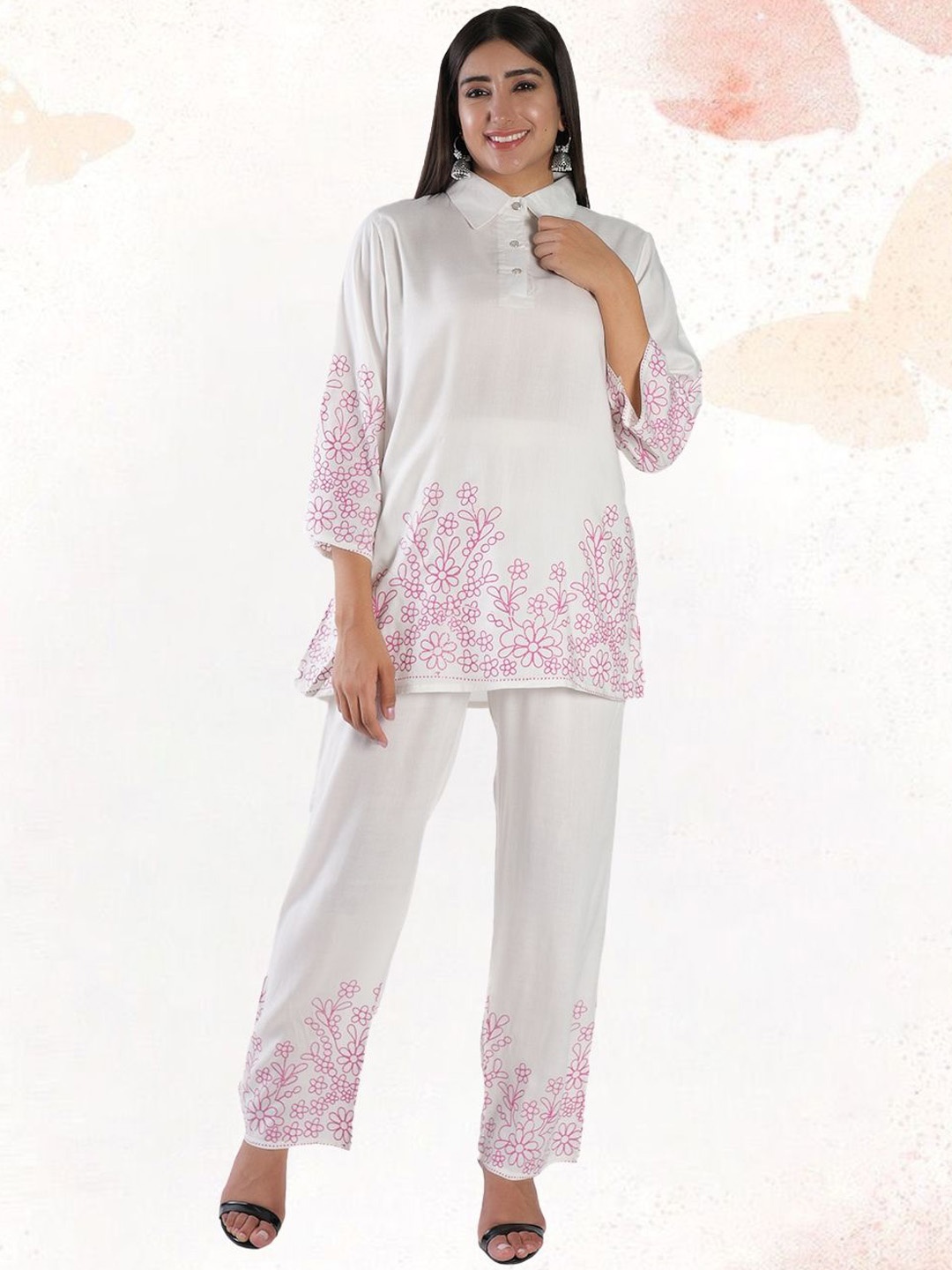 

BAESD Shirt Collar Tunic With Palazzos Co-Ords Set, Pink