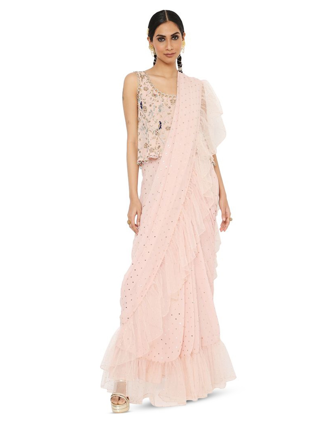 

Payal Singhal Embellished Ruffled Saree, Pink