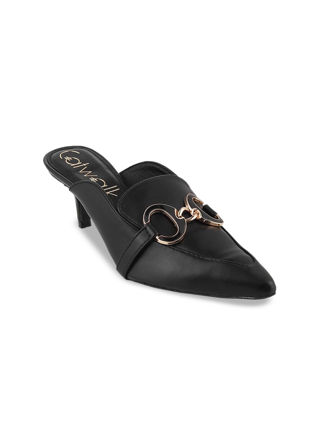 

Catwalk Women Leather Mules Flats With Buckles, Black