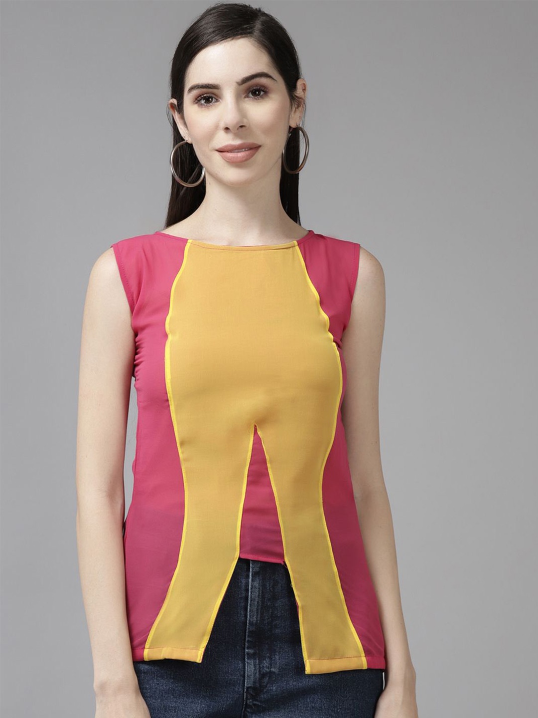 

BAESD Colourblocked Georgette Top, Pink