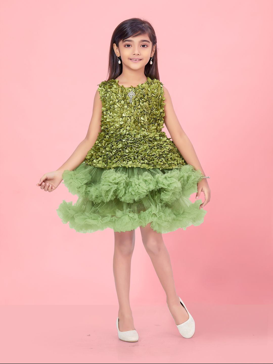 

BAESD Girls Embellished Net A-Line Dress, Green