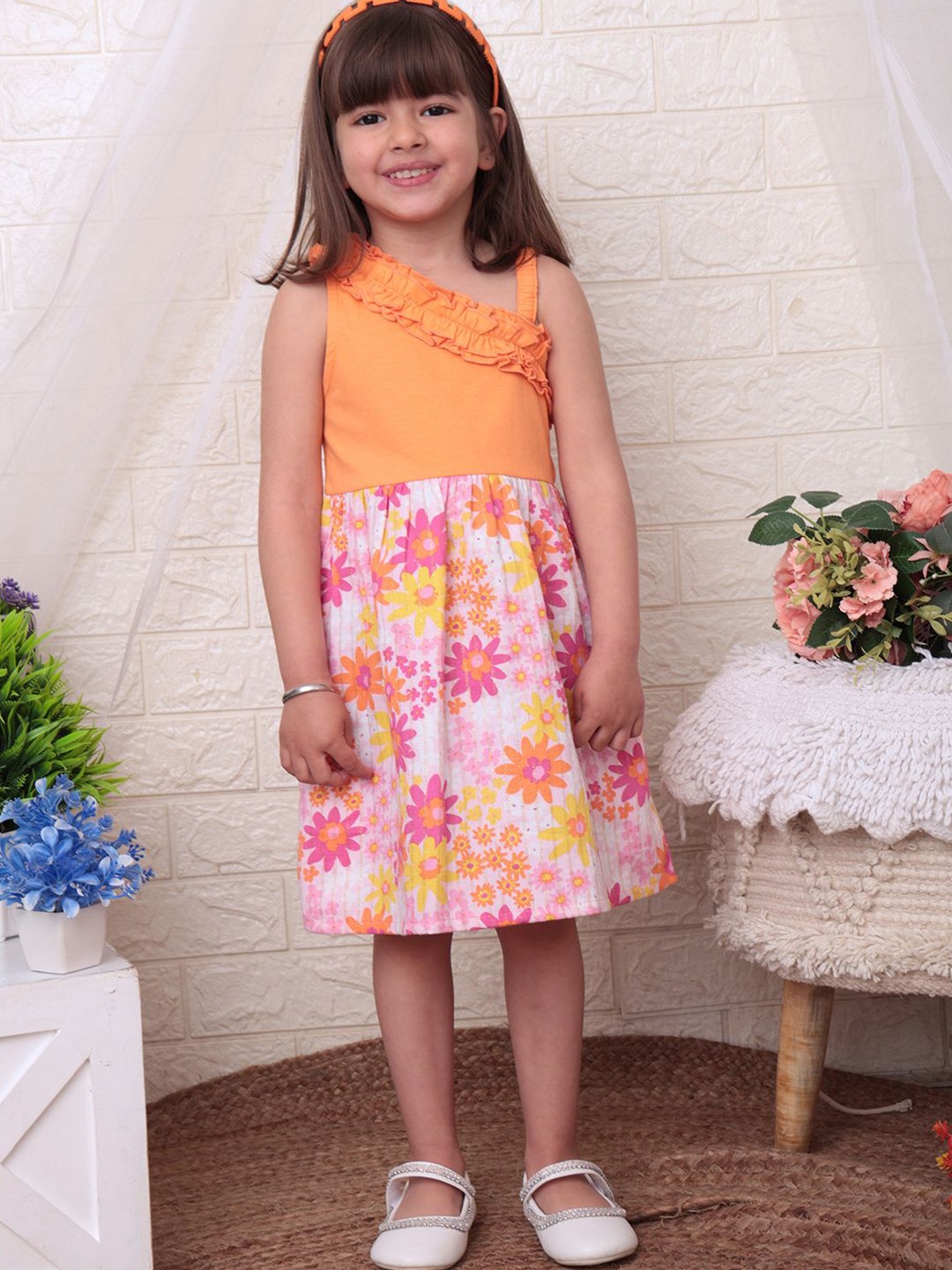 

Nauti Nati Girls Floral Print Ruffled Cotton Fit & Flare Dress, Orange