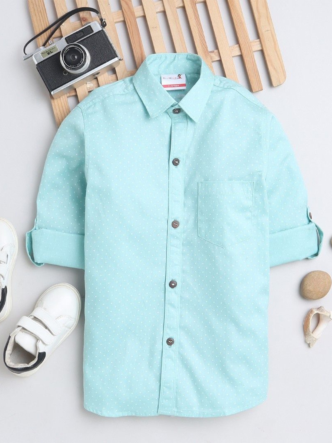 

BAATCHEET Boys Spread Collar Micro Ditsy Printed Cotton Casual Shirt, Blue