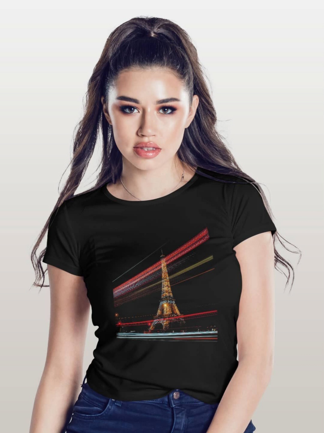 

macmerise Women Printed Applique T-shirt, Black