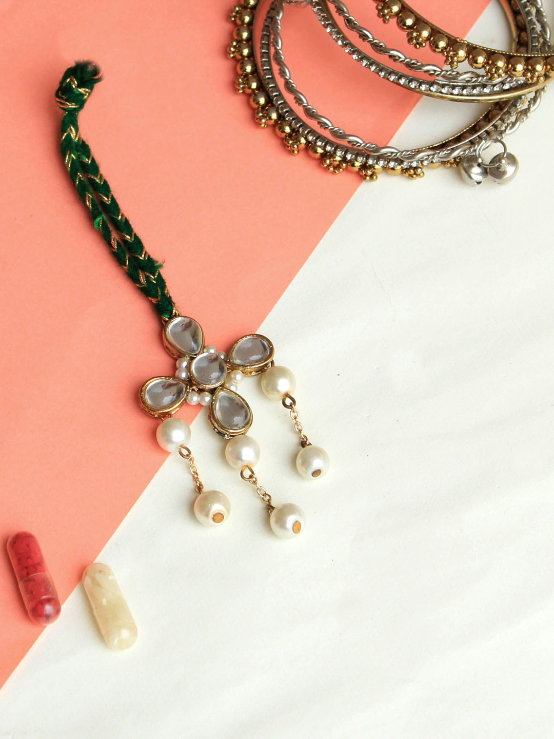

BeAbhika Kundan Amaze Bhaiya Bhabhi Lumba Rakhi With Roli Chawal, Green