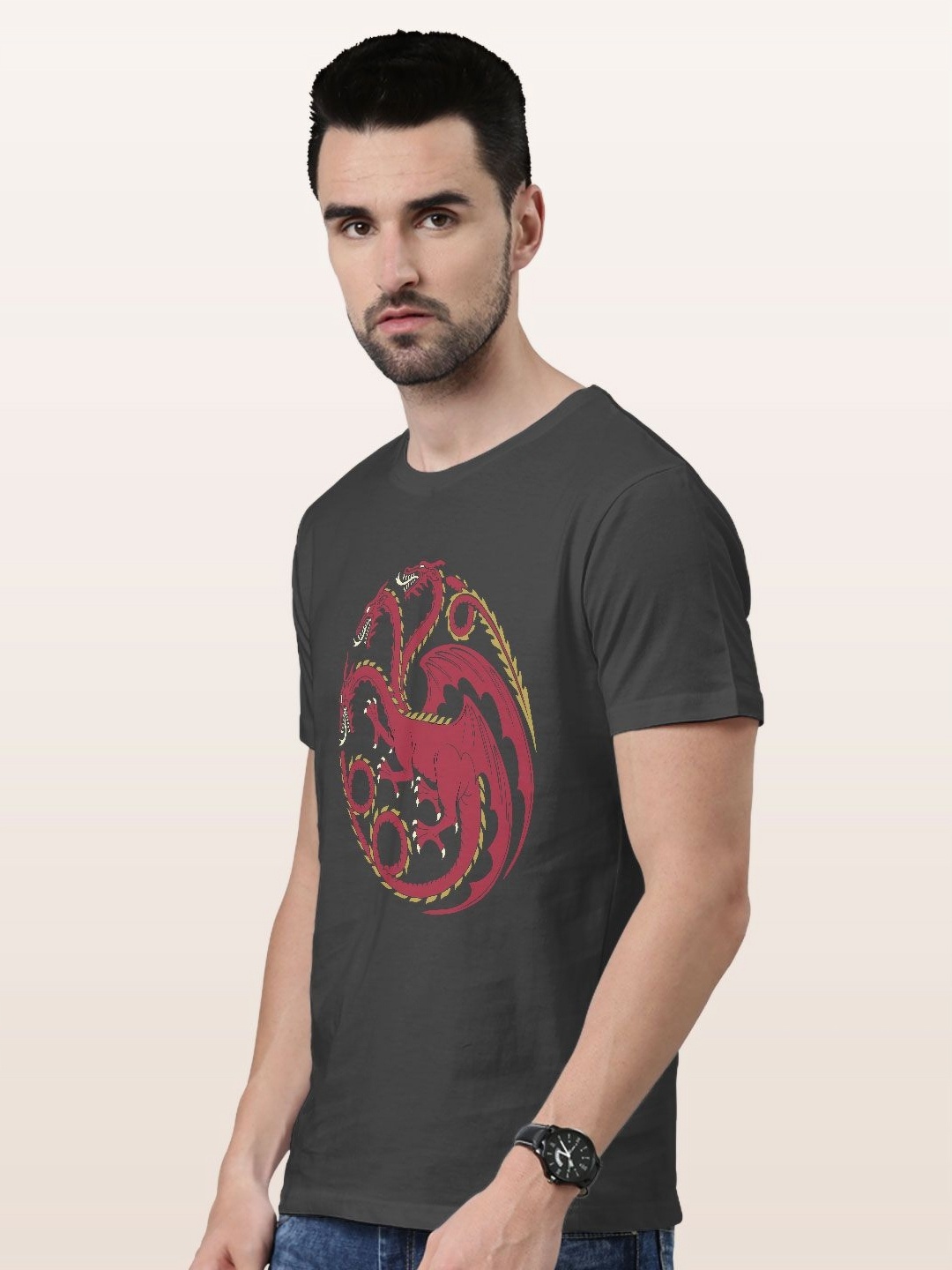 

macmerise Men Printed Applique T-shirt, Grey