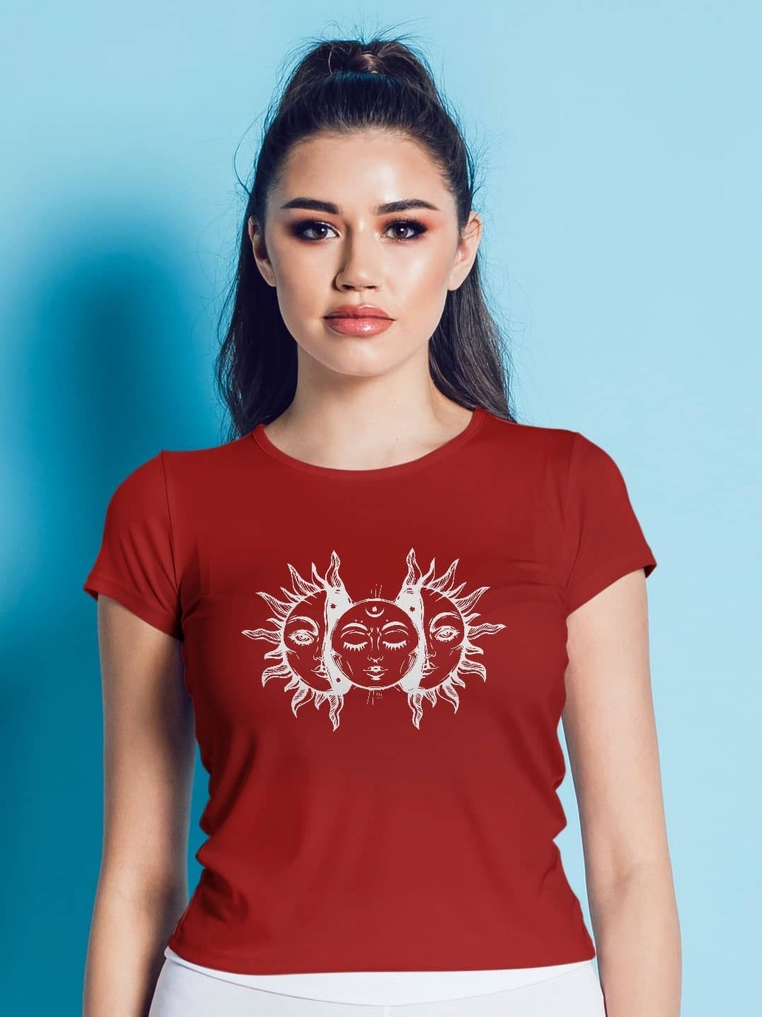 

macmerise Women Extended Sleeves Applique T-shirt, Red