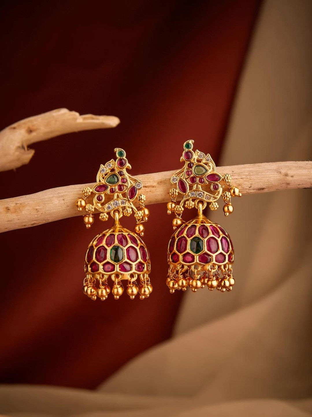 

Fabindia Artificial Stones Dome Shaped Jhumkas, Gold
