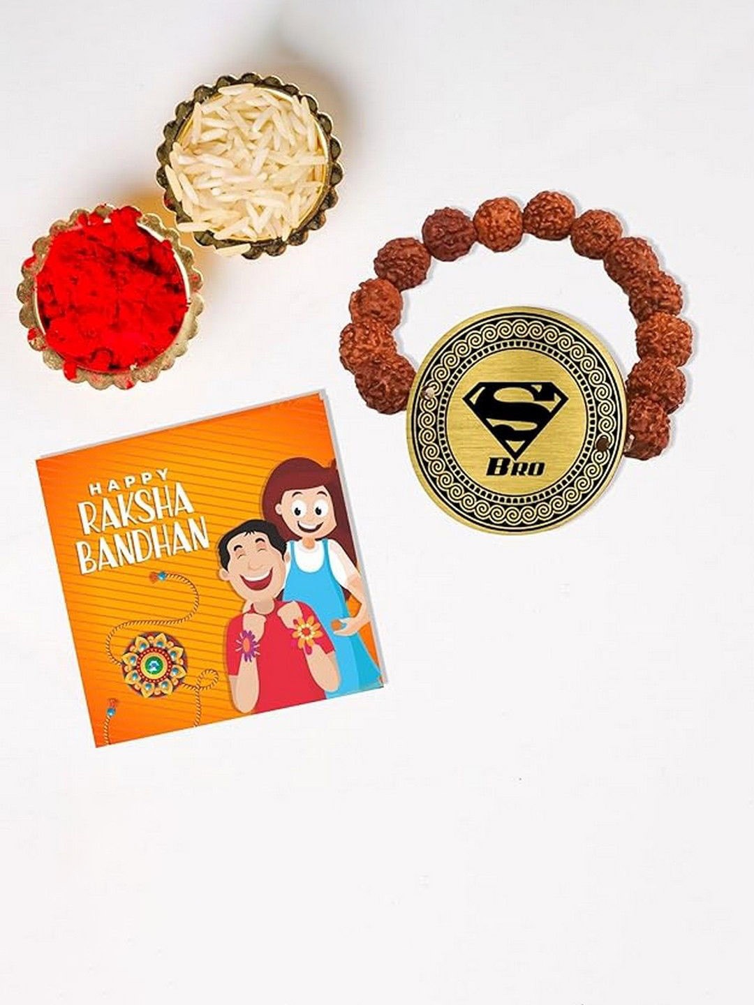 

THEYAYACAFE Boys Super Bro Engraved Rudraksha Elasticated Rakhi, Brown