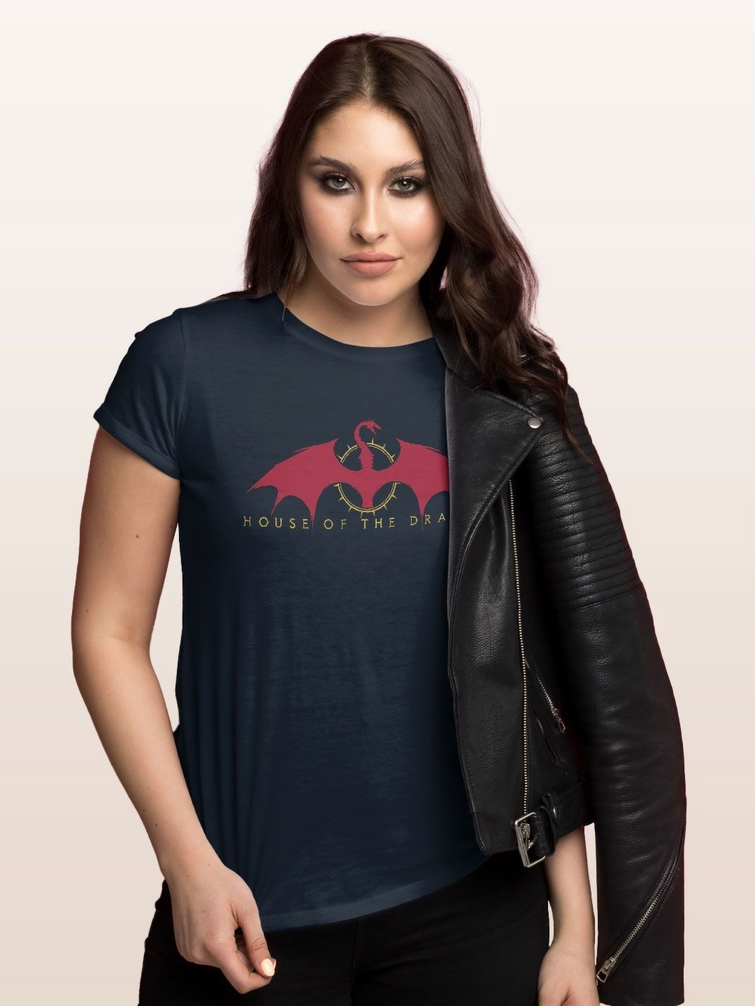 

macmerise Women Printed T-shirt, Navy blue
