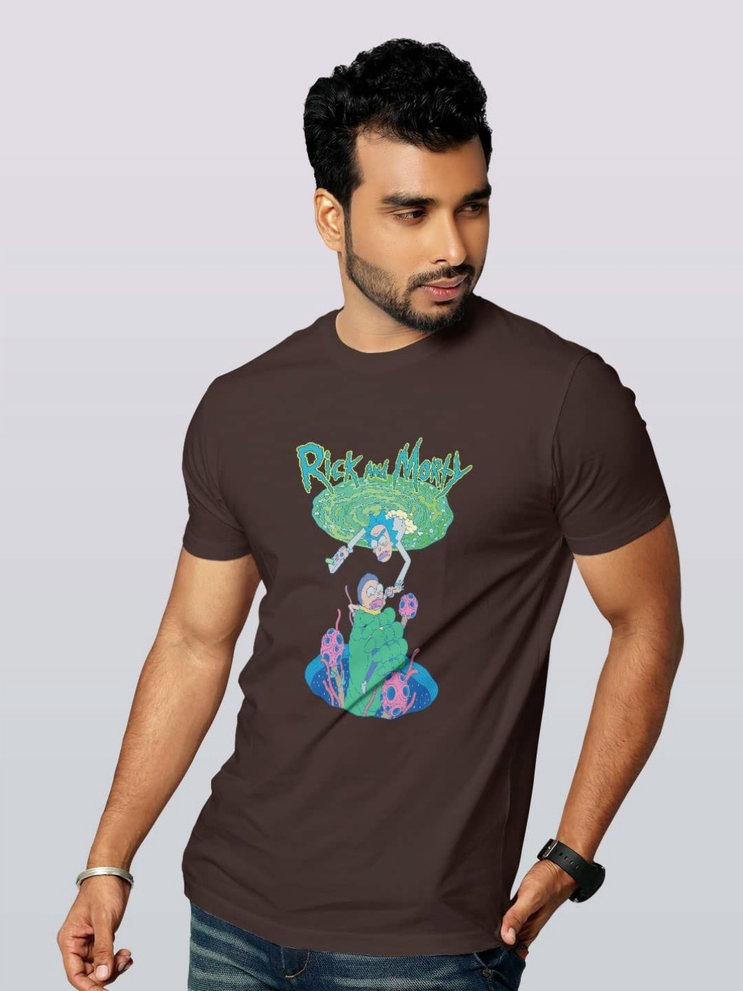

macmerise Men Printed Applique T-shirt, Brown
