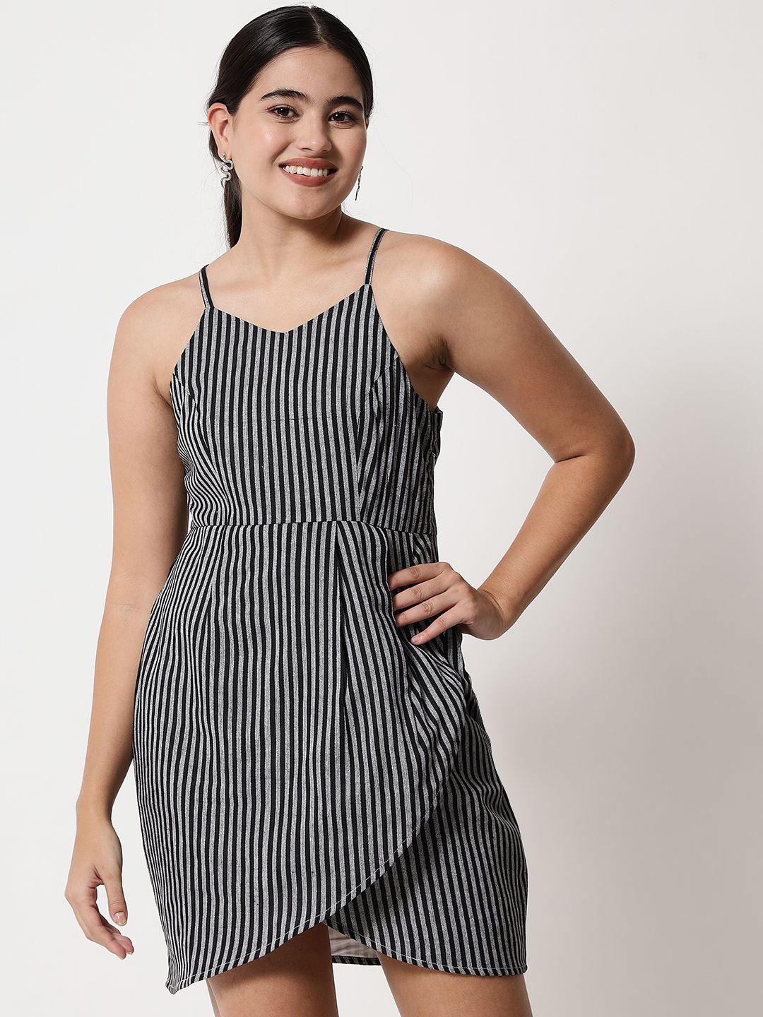 

Yaadleen Striped Sheath Mini Dress, Black