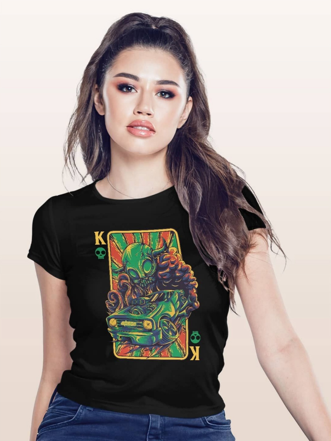 

macmerise Women Printed Extended Sleeves T-shirt, Black