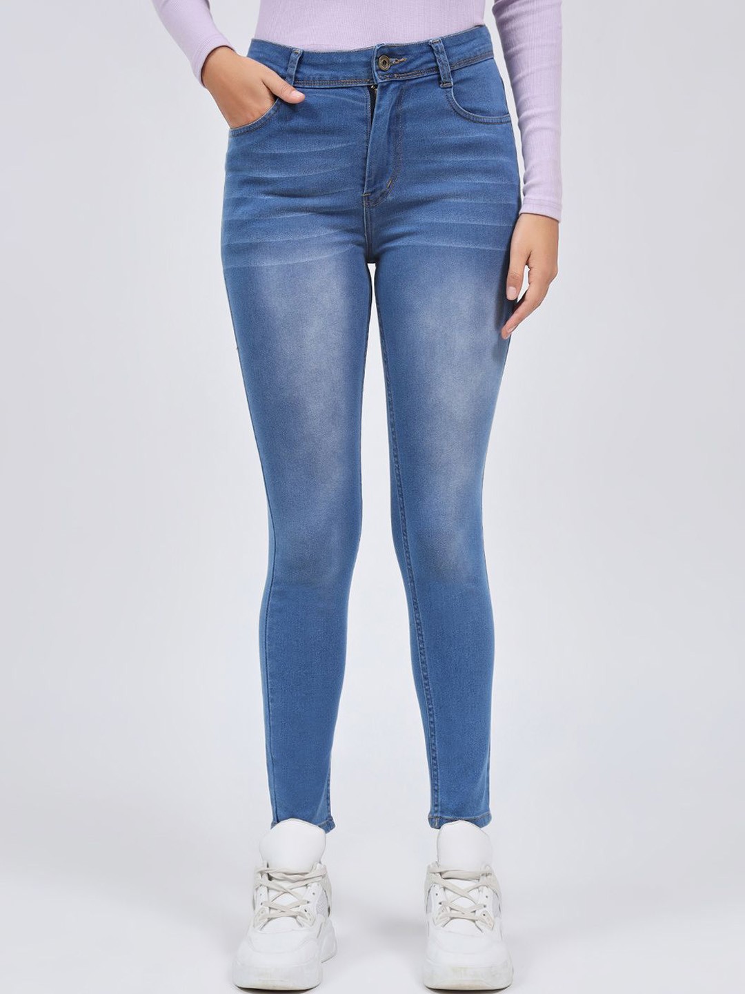 

3BUTTERFLIES Women Skinny Fit Mid-Rise Lightly Fade Jeans, Blue