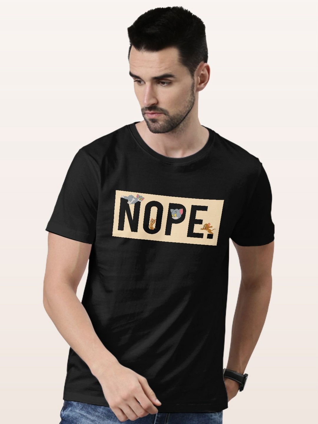 

macmerise Men Typography Printed Applique T-shirt, Black