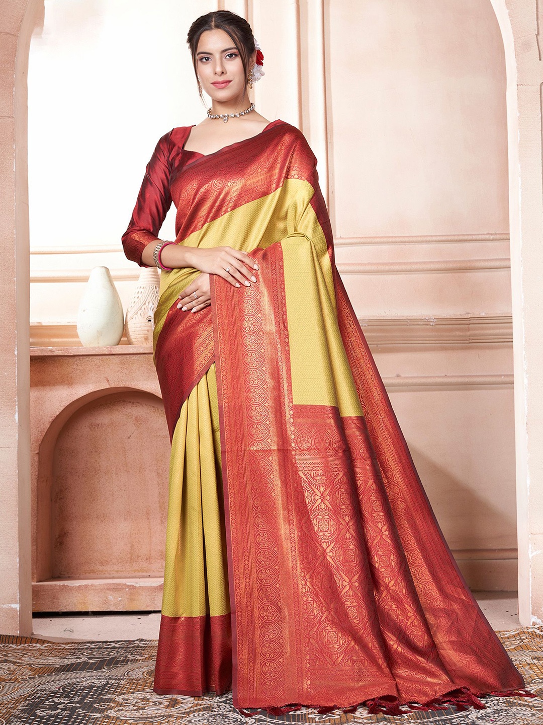 

Anouk Woven Design Zari Kanjeevaram Saree, Mustard