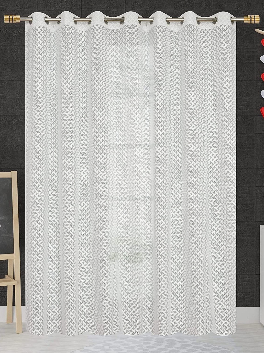 

JARS Collections White Geometric Net Semi Sheer Door Curtain