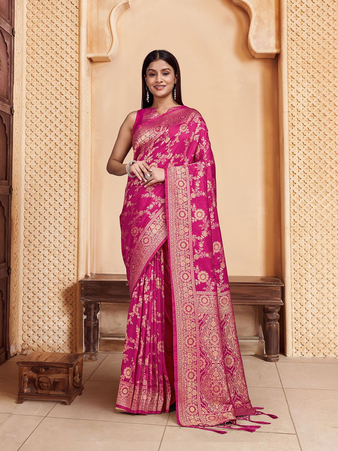 

House of Pataudi Woven Design Saree, Magenta