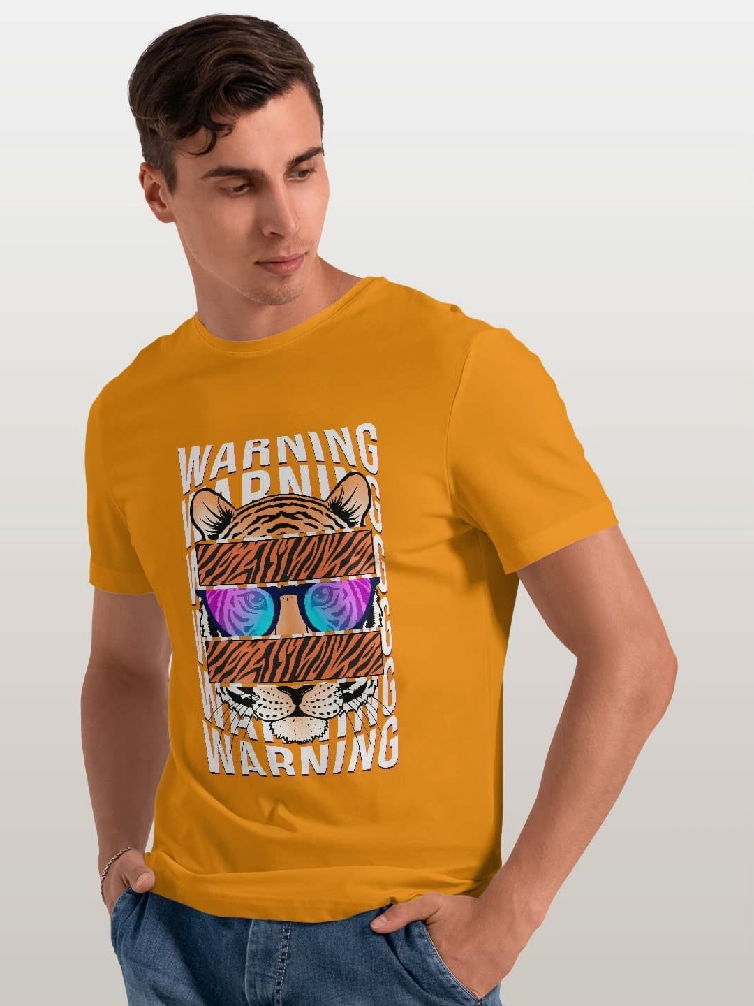 

macmerise Men Typography Printed Applique T-shirt, Yellow