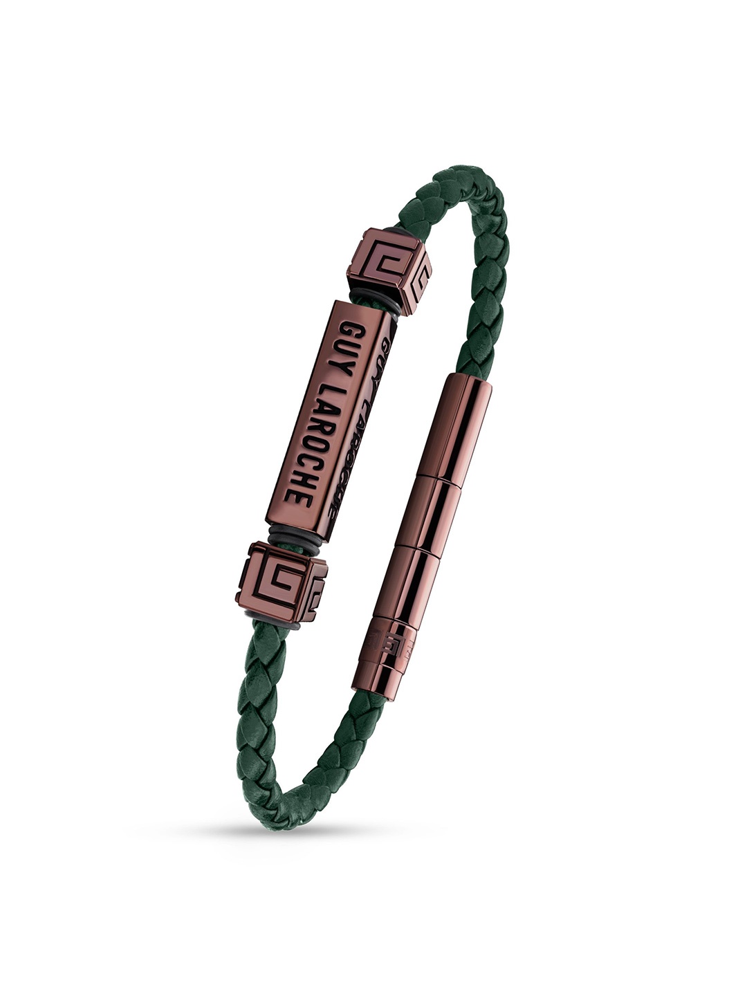 

Guy Laroche Jean Men Leather Stainless Steel Wraparound Bracelet, Green
