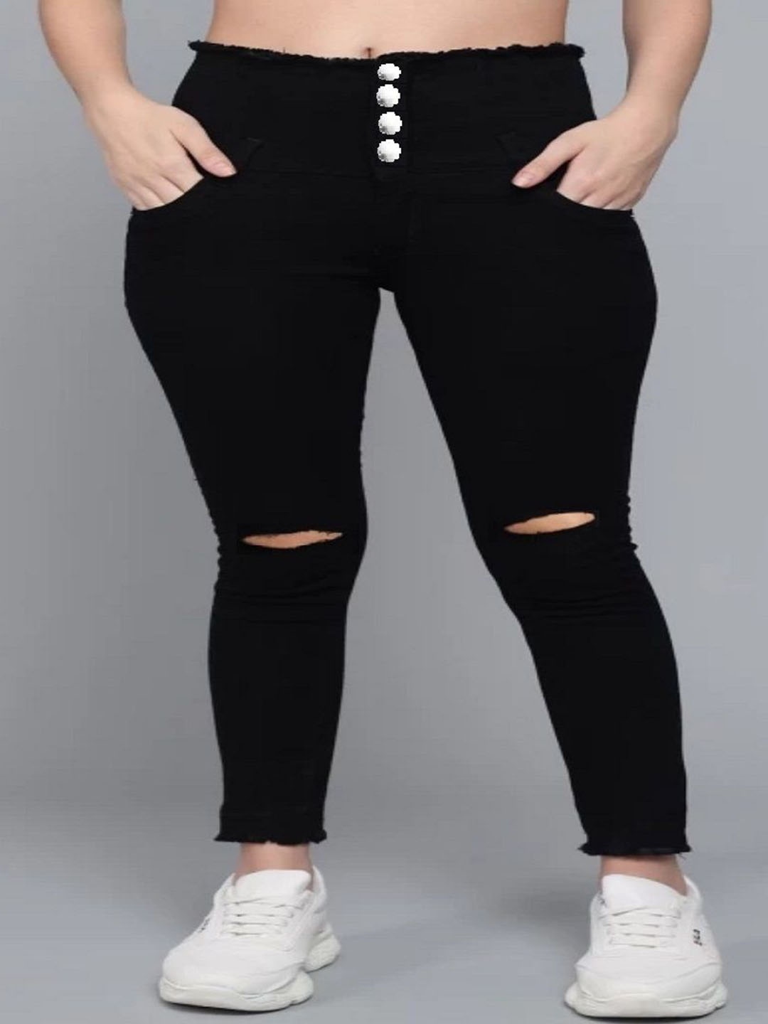 

Perfect Outlet Women High-Rise Slash Knee Stretchable Jeans, Black
