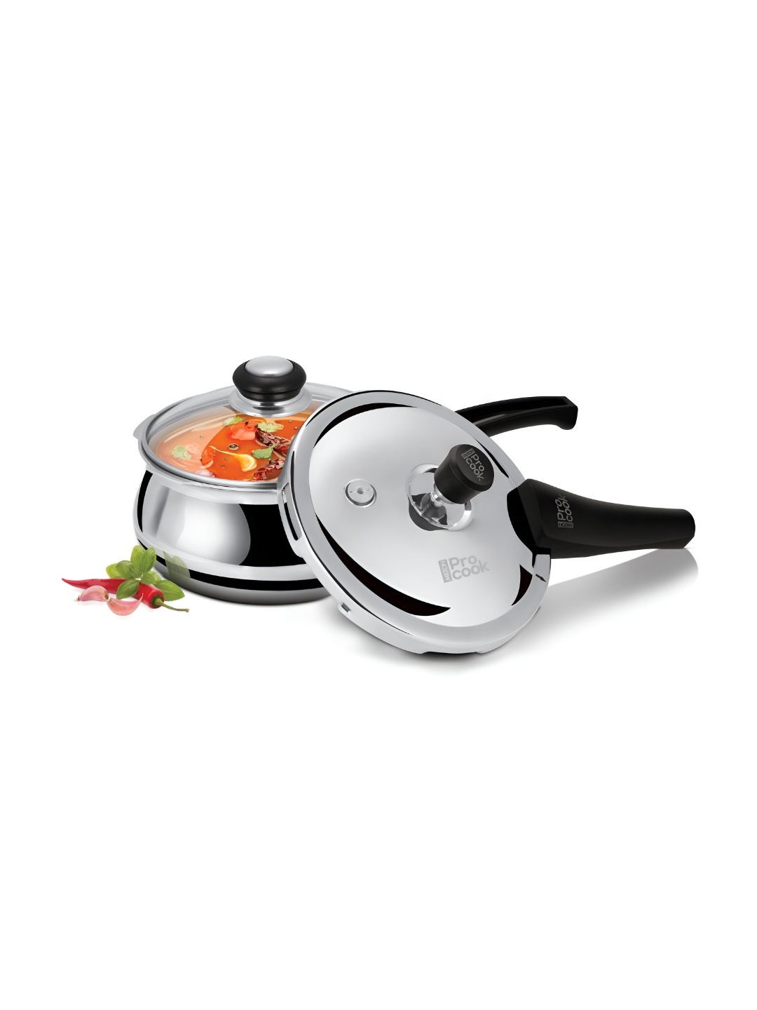 

Milton Pro Cook Silver Toned Triply SS Induction Curve Pressure Cooker With Lid 3.5 L