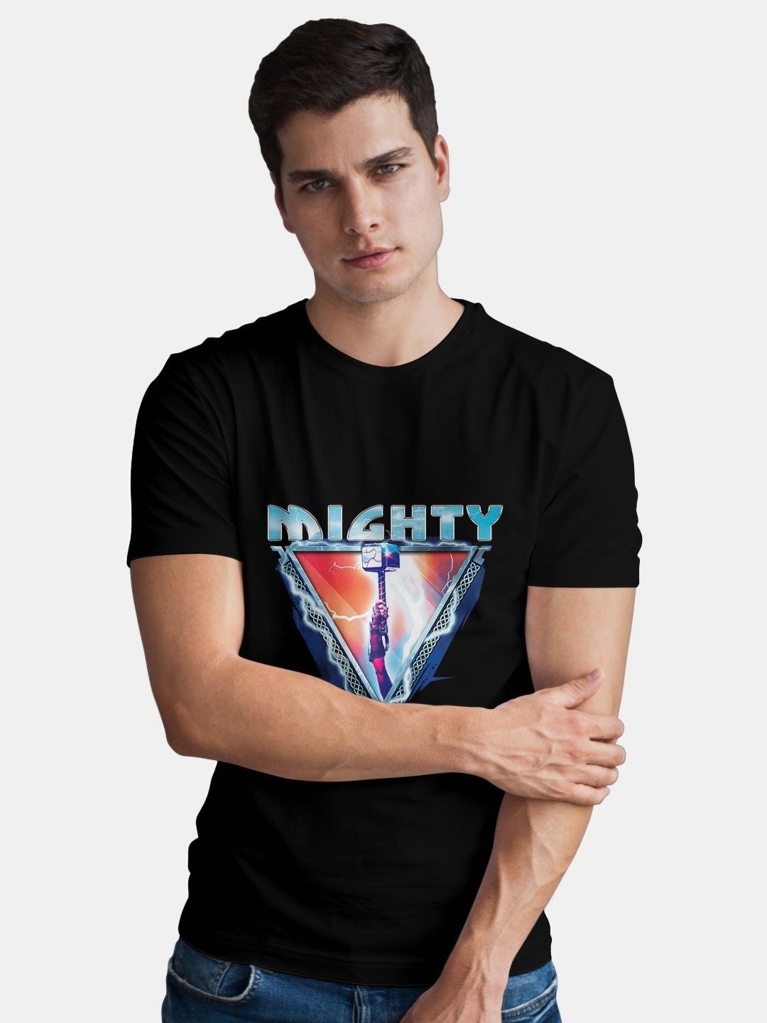 

macmerise Men Printed Applique T-shirt, Black