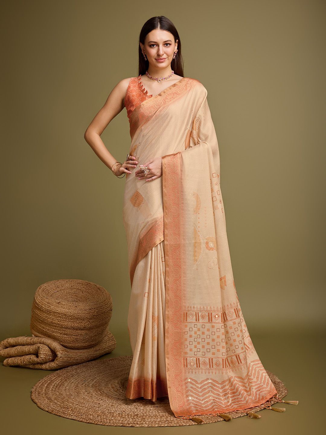 

Ishin Abstract Zari Saree, Orange