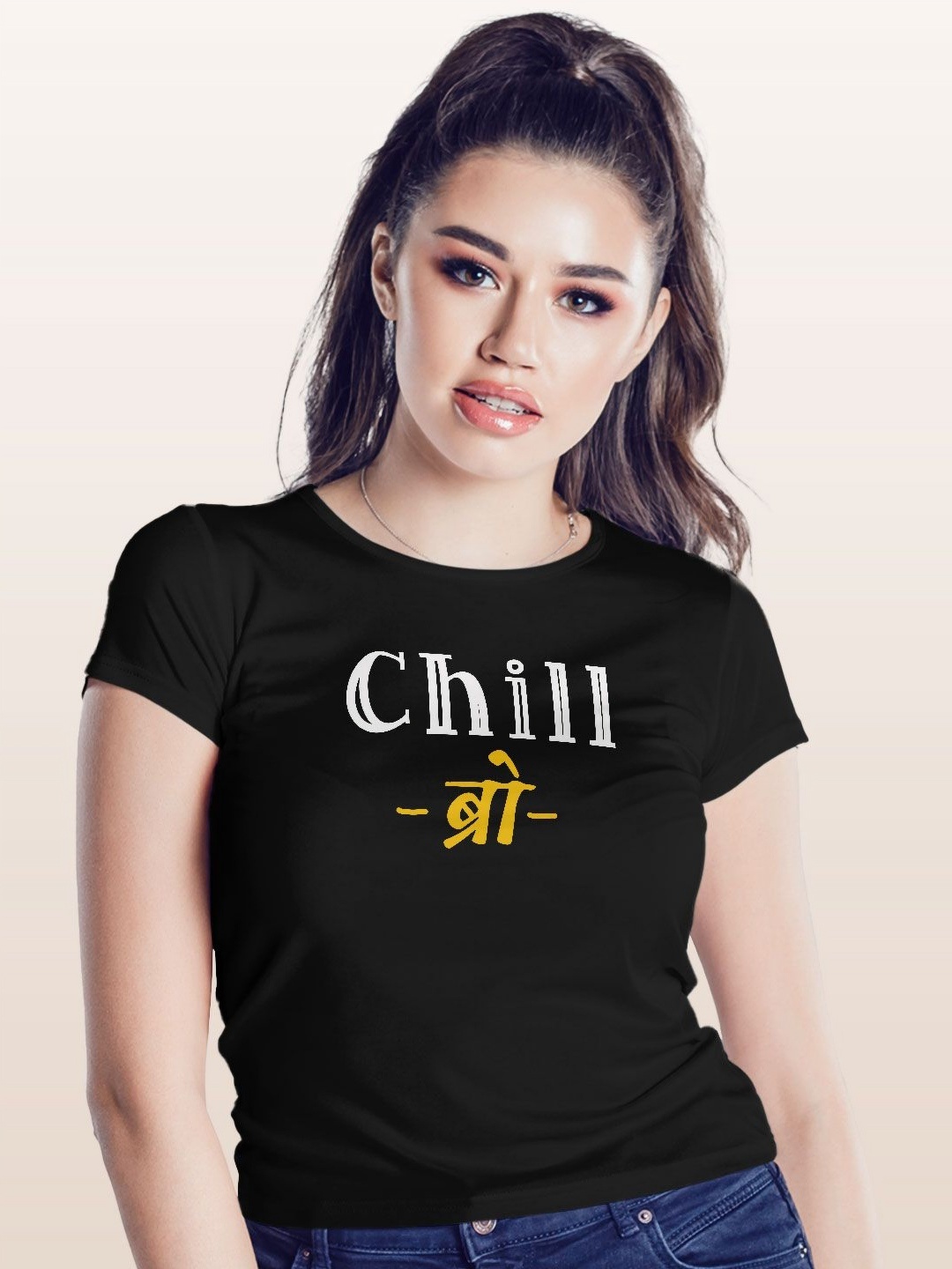 

macmerise Women Typography Printed Applique T-shirt, Black