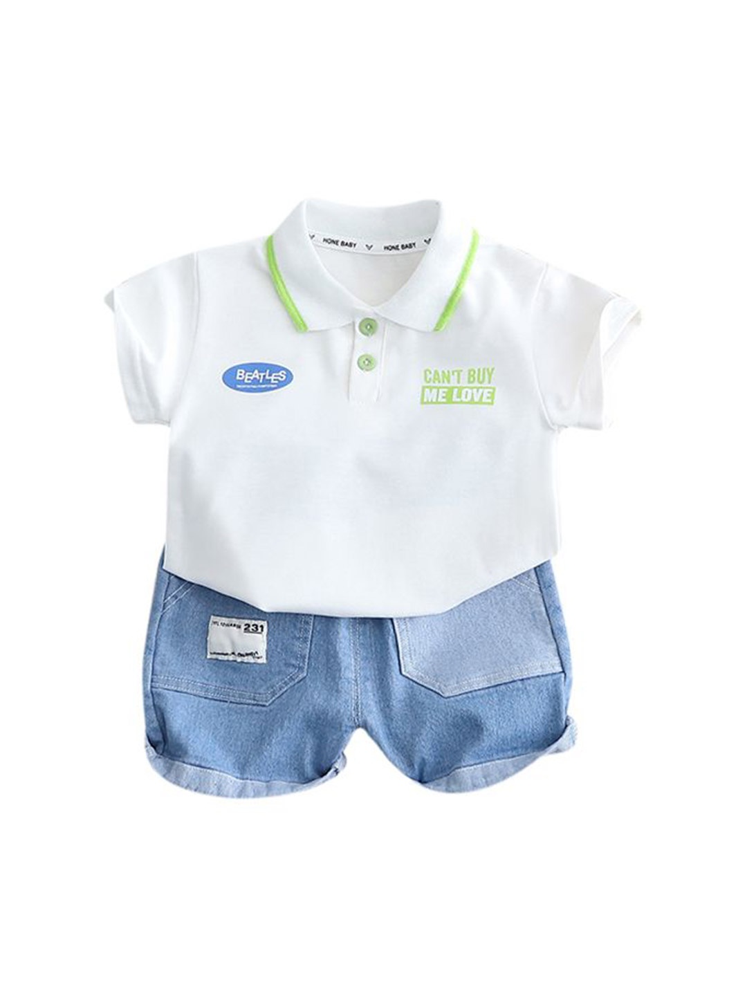 

StyleCast x Revolte Boys Printed Polo Collar Pure Cotton T-shirt with Shorts, White