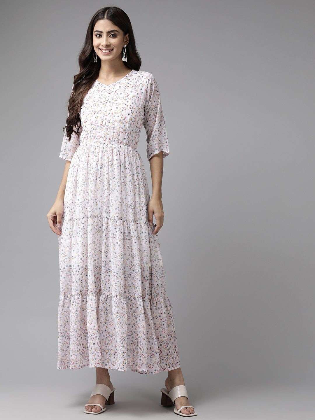 

BAESD Floral Printed Georgette Maxi Dress, White