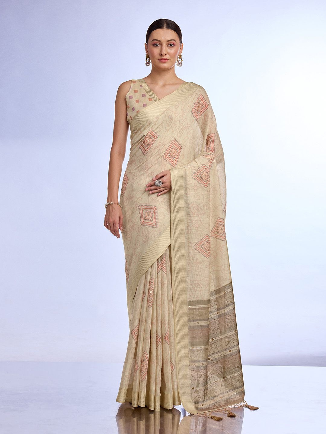 

Ishin Bandhani Zari Tissue Saree, Khaki