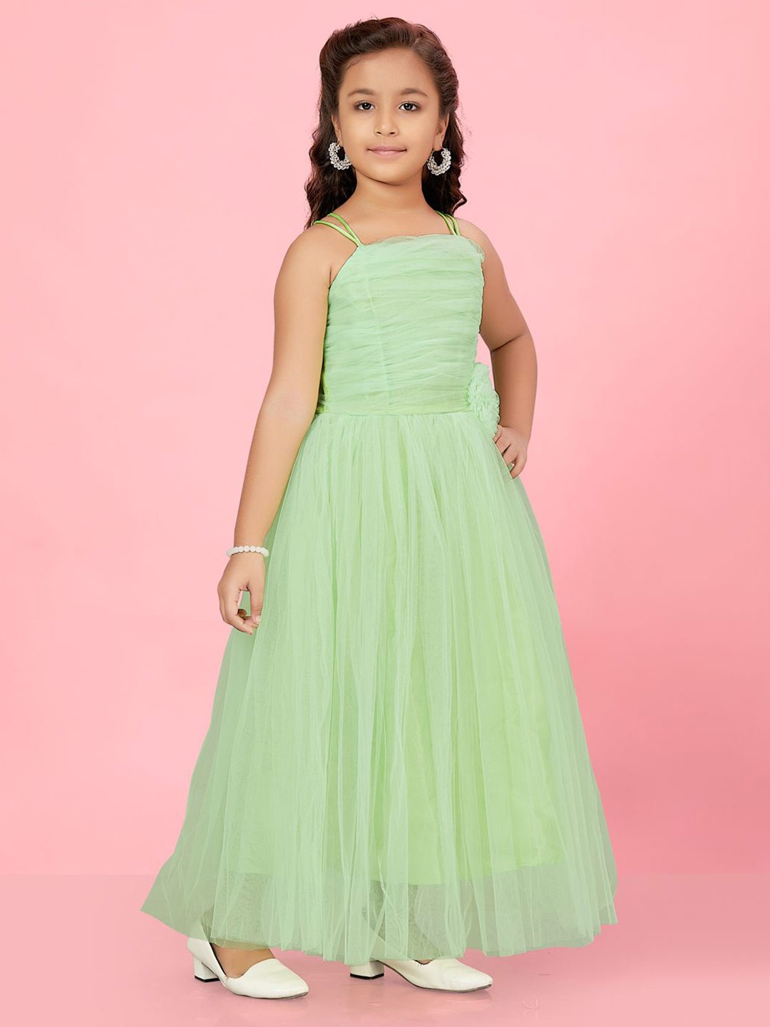 

BAESD Girls Sleeveless Net Gown Maxi Dress, Green