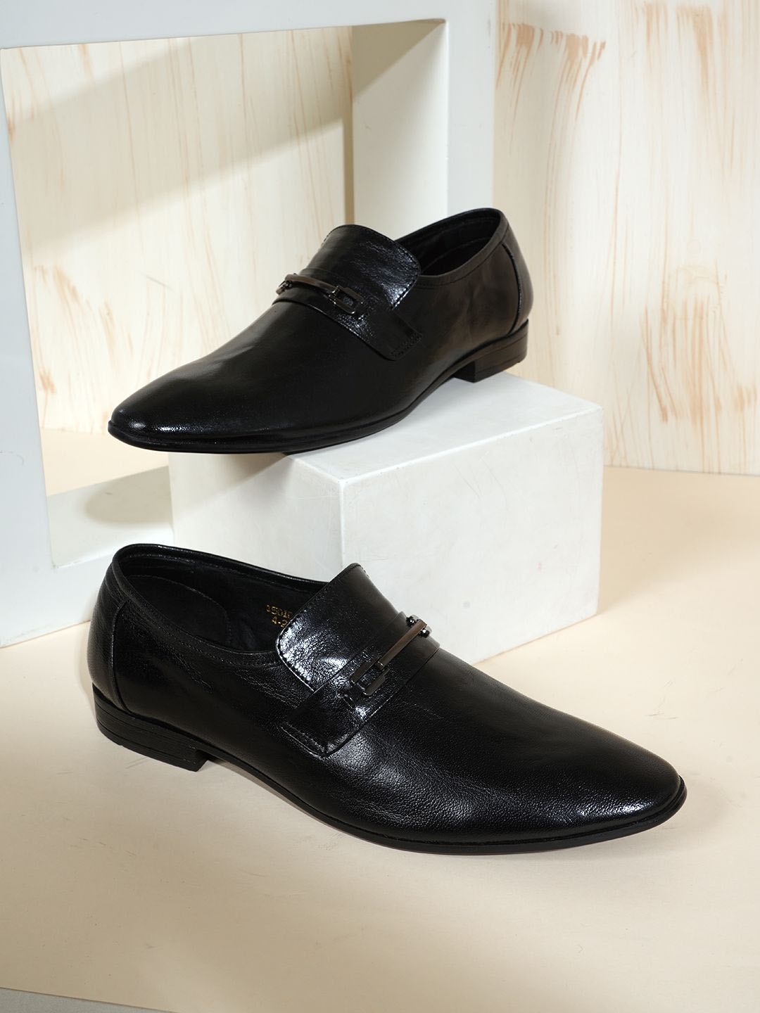 

Style Shoes Men Pointed Toe Leather Derbys, Black