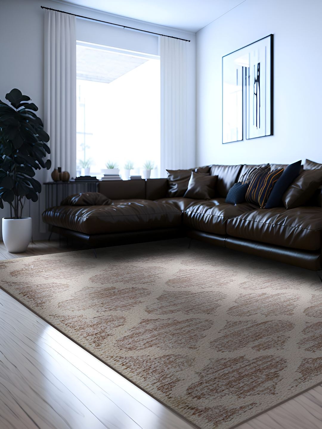

Sapana Carpet-Mats Beige & White Geometric Printed Shaggy Carpet