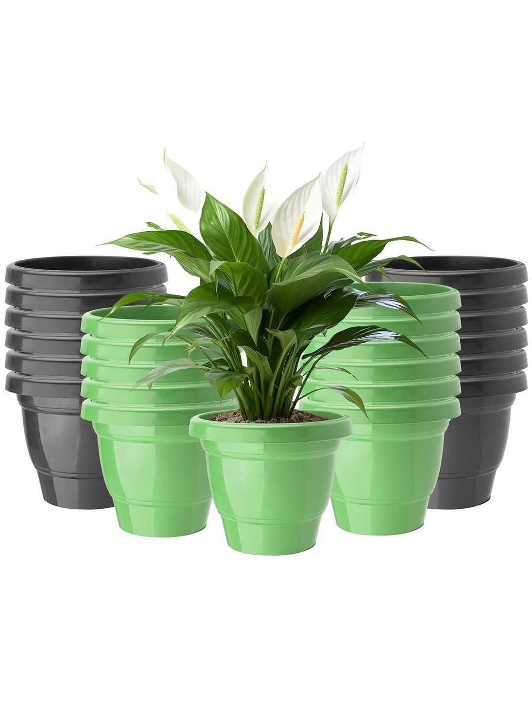 

Kuber Industries Green & Black 24 Pieces Lightweight Planters