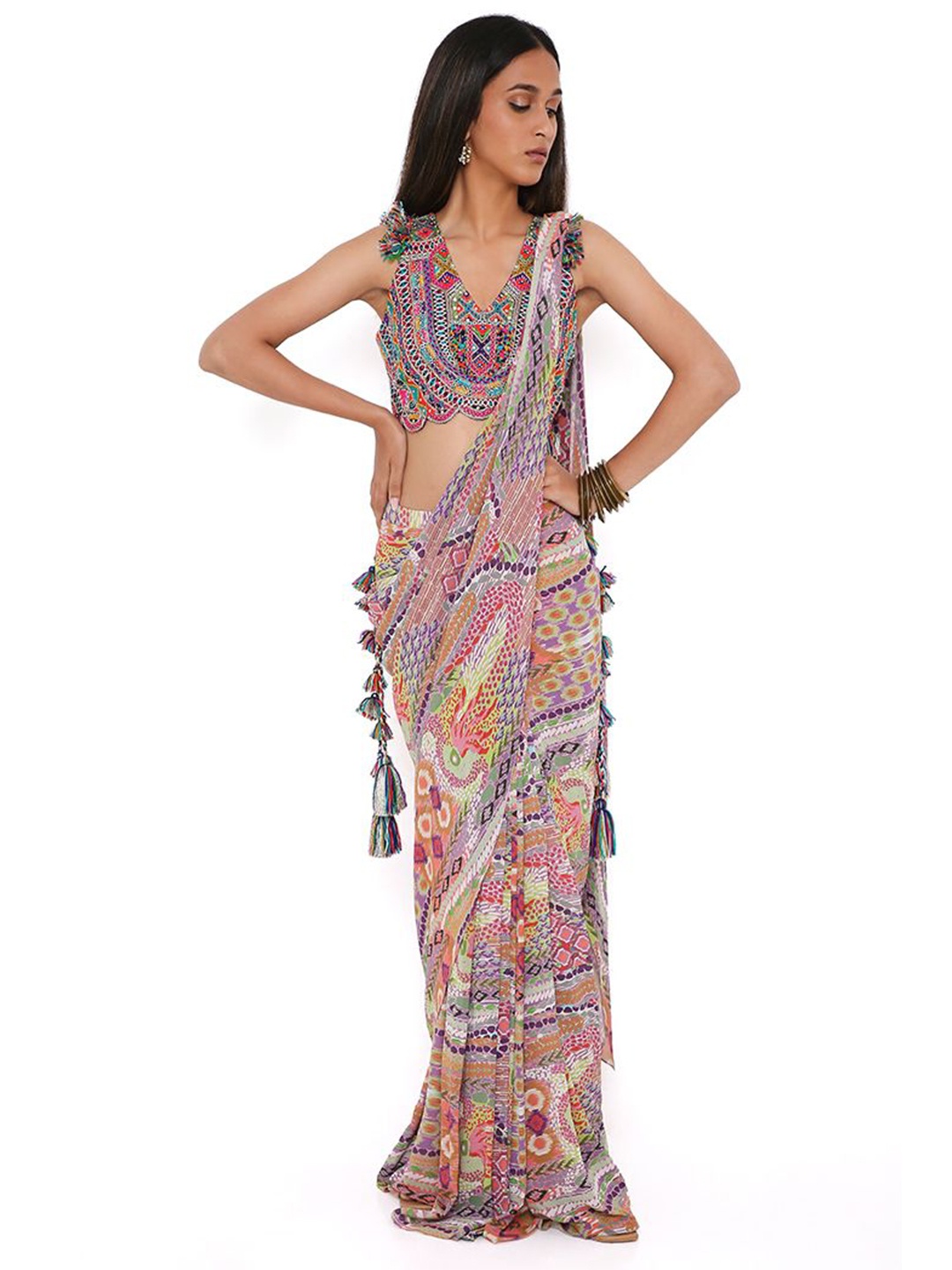 

Payal Singhal Ethnic Motifs Printed Ready to Wear Saree With Blouse, Purple