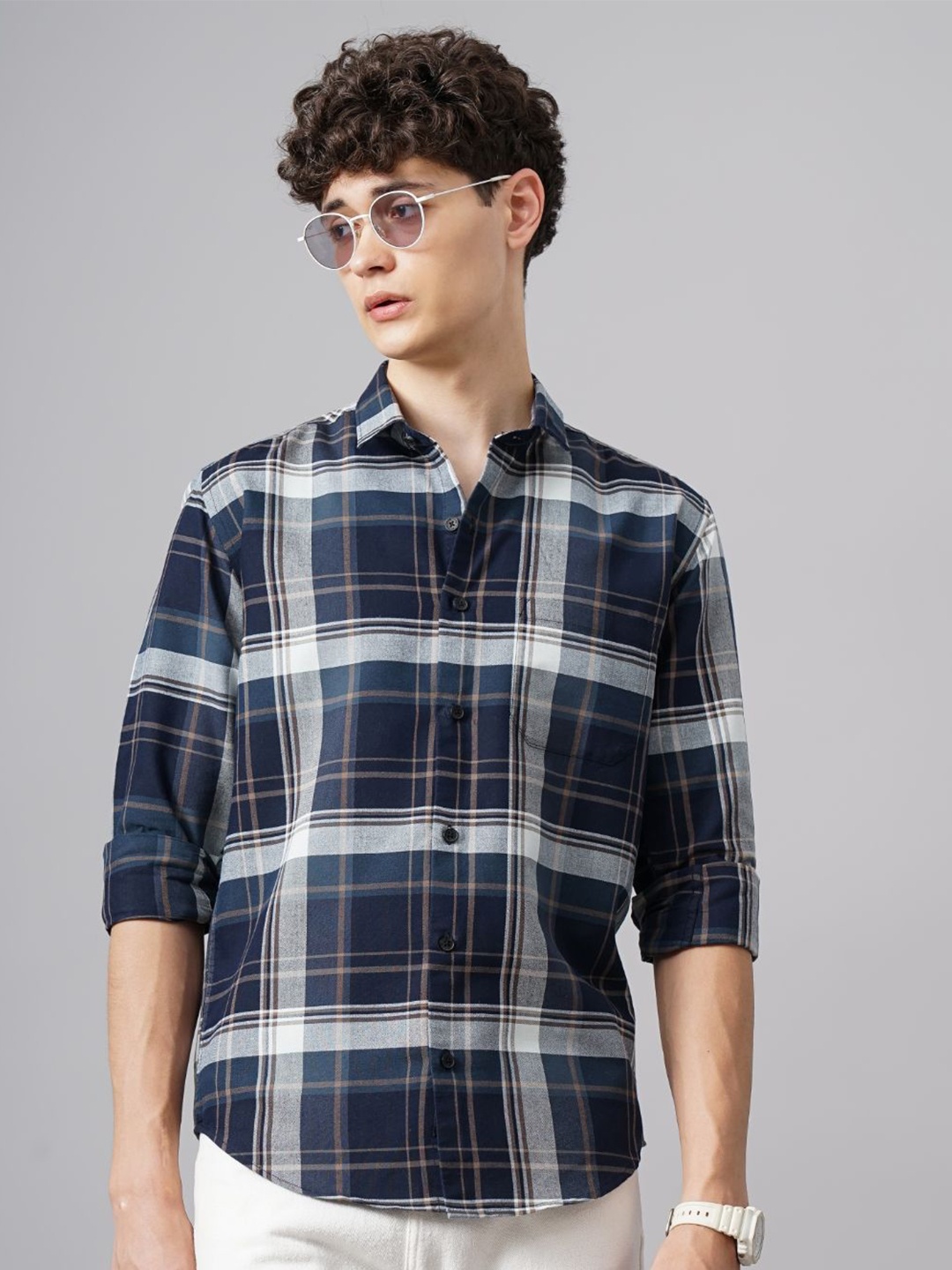 

PAUL STREET Men Standard Slim Fit Tartan Checks Opaque Checked Casual Shirt, Blue